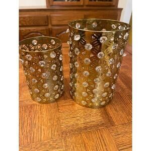 Moroccan style metal with clear beads, candleholders set of two